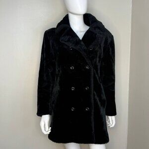 Vintage 1990s Black Faux Fur Peacoat Express Size XS-Small, Double Breasted Coat